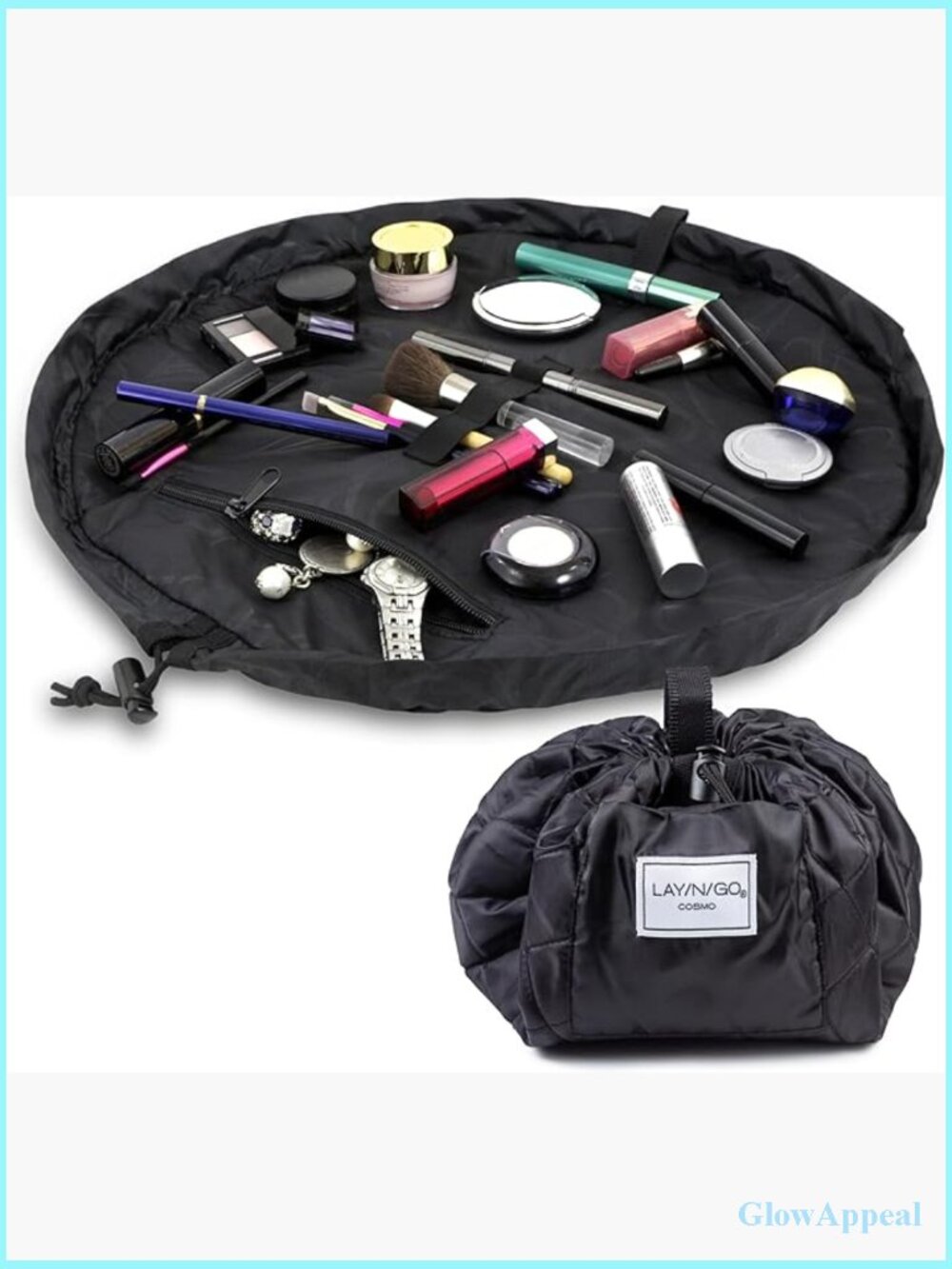 Layflat Drawstring Cosmetic Makeup Bag Organizer - Portable Toiletry Bag with